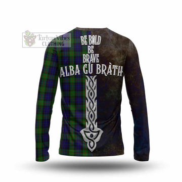 Gunn Tartan Family Crest Long Sleeve T-Shirt Alba Gu Brath Be Brave Lion Ancient Style - Tartan Vibes Clothing
