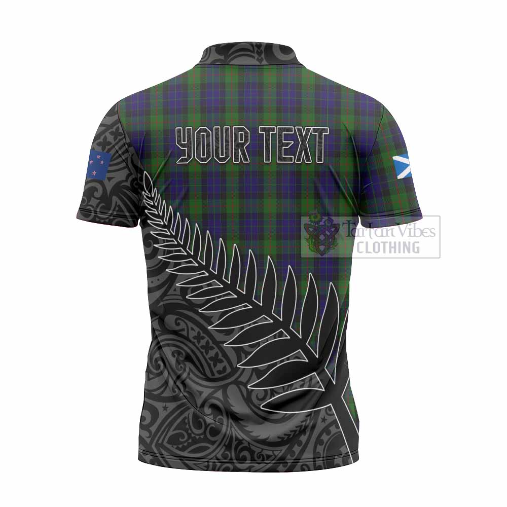 Tartan Vibes Clothing Gunn Crest Tartan Zipper Polo Shirt with New Zealand Silver Fern Half Style