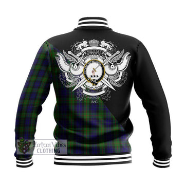 Gunn Tartan Baseball Jacket with Family Crest and Military Logo Style