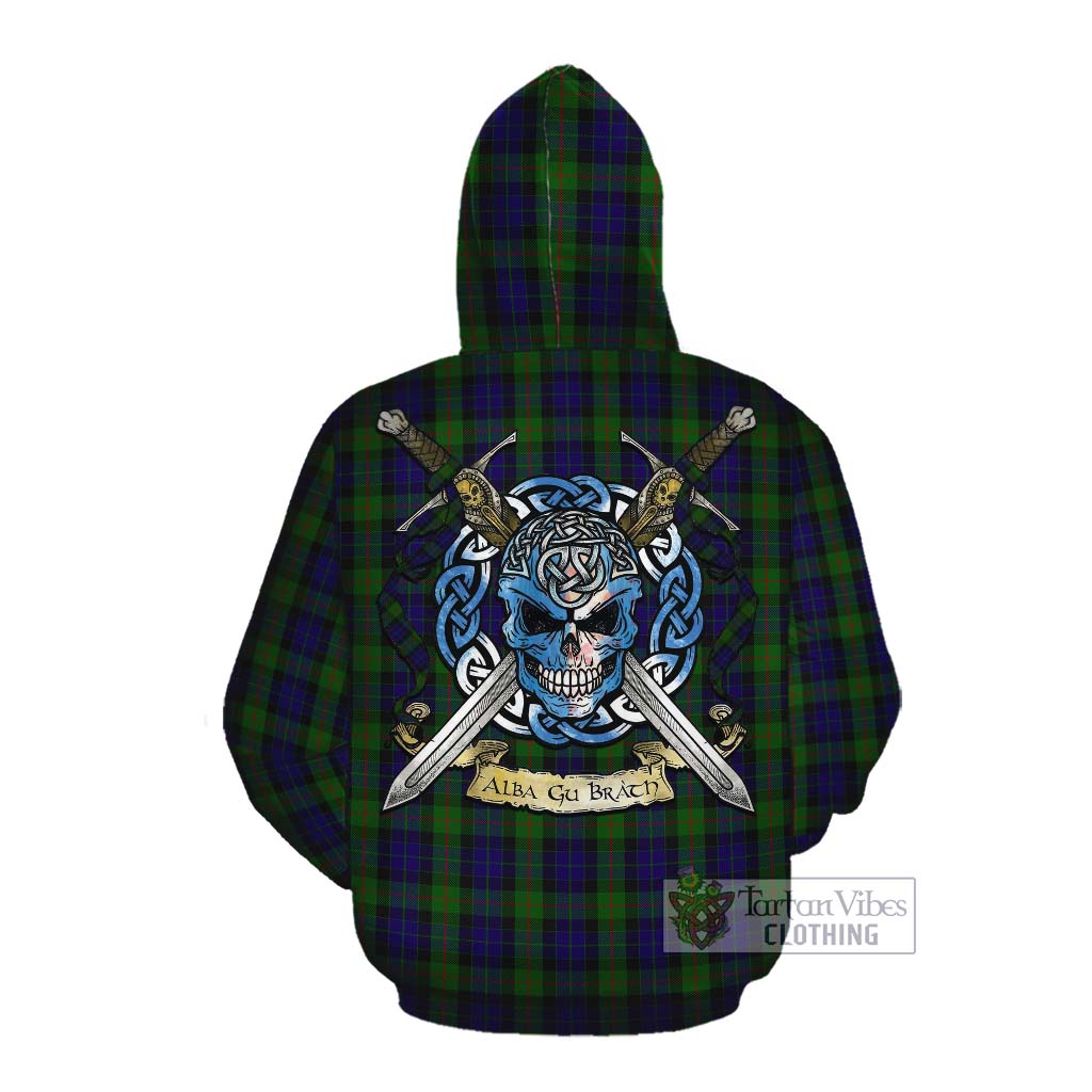 Tartan Vibes Clothing Gunn Tartan Cotton Hoodie with Family Crest Celtic Skull Style