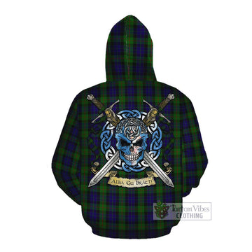 Gunn Tartan Cotton Hoodie with Family Crest Celtic Skull Style