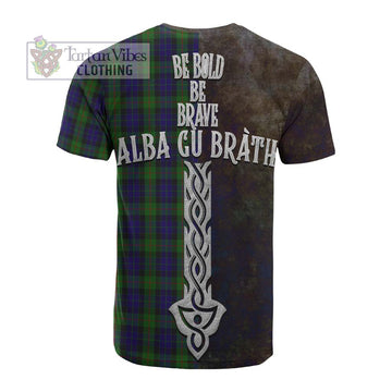 Gunn Tartan Family Crest Cotton T-shirt Alba Gu Brath Be Brave Lion Ancient Style - Tartan Vibes Clothing