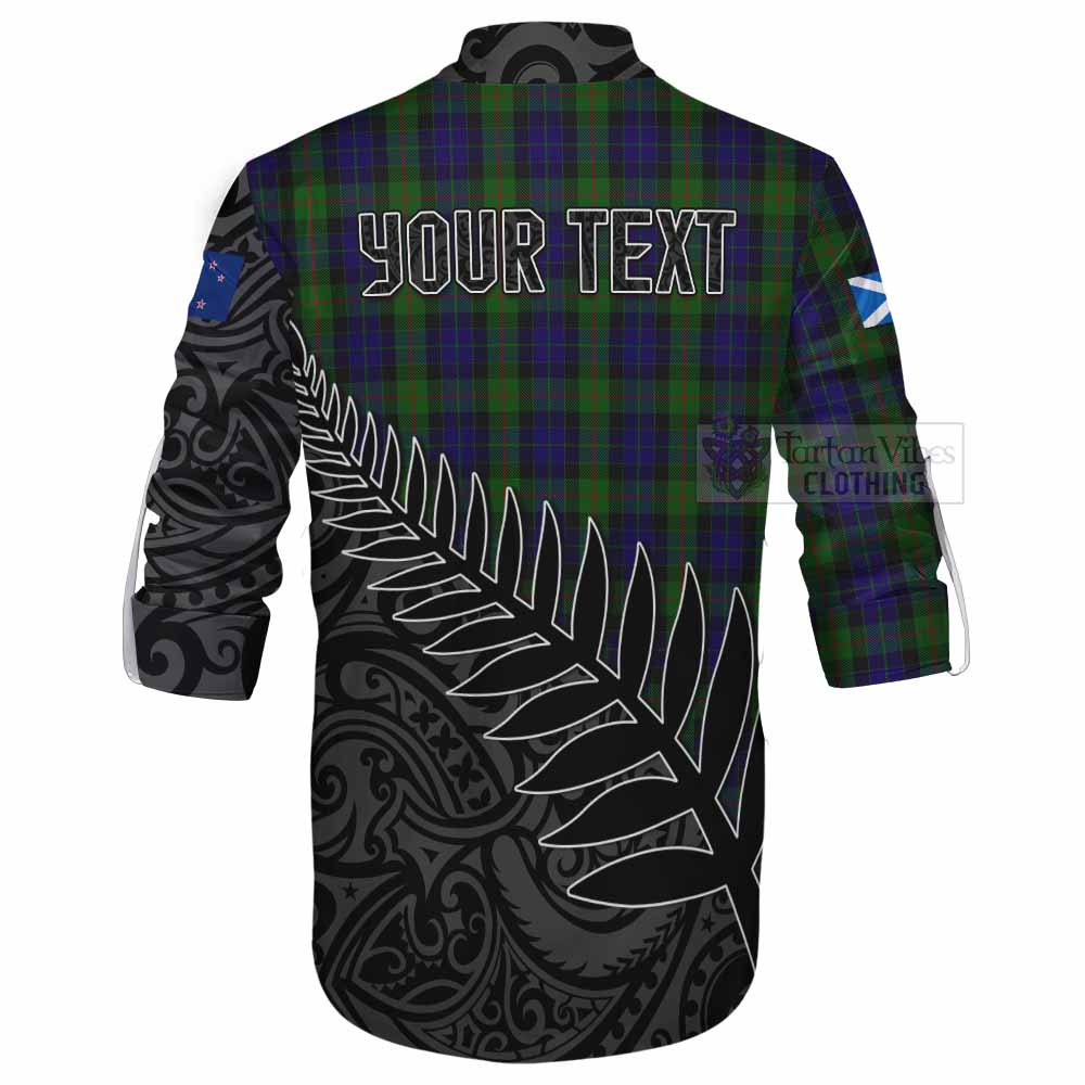 Tartan Vibes Clothing Gunn Crest Tartan Ghillie Kilt Shirt with New Zealand Silver Fern Half Style