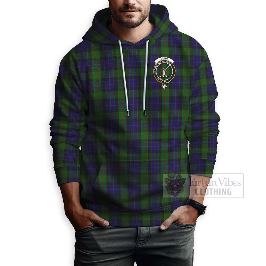 Tartan Vibes Clothing Gunn Tartan Hoodie with Family Crest Celtic Skull Style