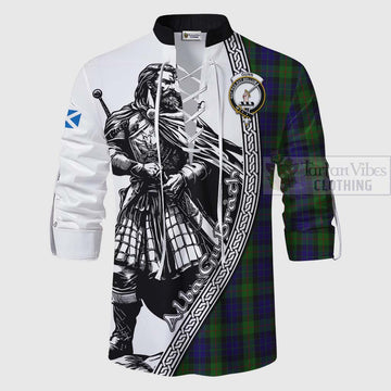 Gunn Tartan Clan Crest Ghillie Kilt Shirt with Highlander Warrior Celtic Style