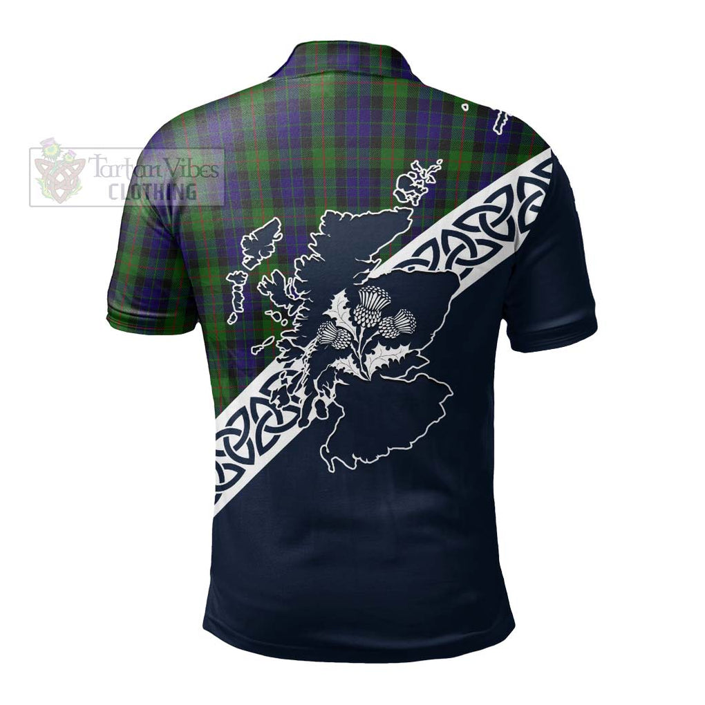 Gunn Tartan Polo Shirt Featuring Thistle and Scotland Map - Tartanvibesclothing Store