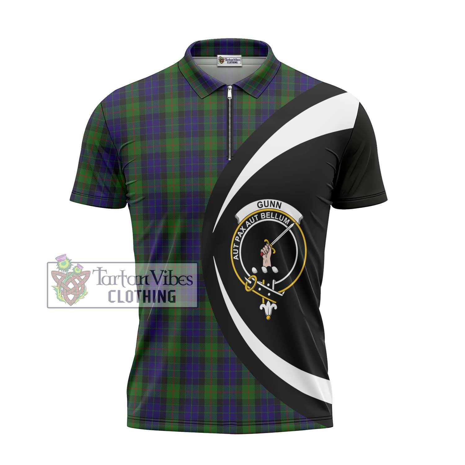 Tartan Vibes Clothing Gunn Tartan Zipper Polo Shirt with Family Crest Circle Style