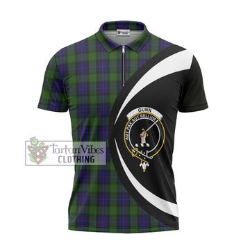 Gunn Tartan Zipper Polo Shirt with Family Crest Circle Style