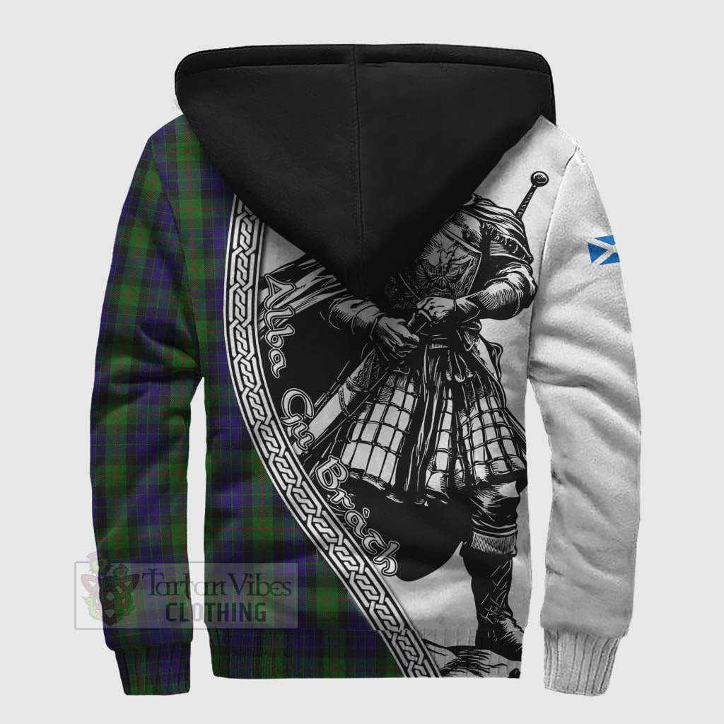 Tartan Vibes Clothing Gunn Tartan Clan Crest Sherpa Hoodie with Highlander Warrior Celtic Style