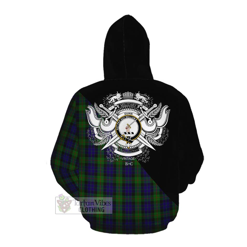 Tartan Vibes Clothing Gunn Tartan Cotton Hoodie with Family Crest and Military Logo Style