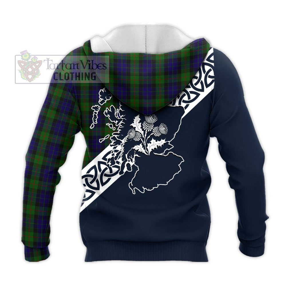 Tartan Vibes Clothing Gunn Tartan Knitted Hoodie Featuring Thistle and Scotland Map