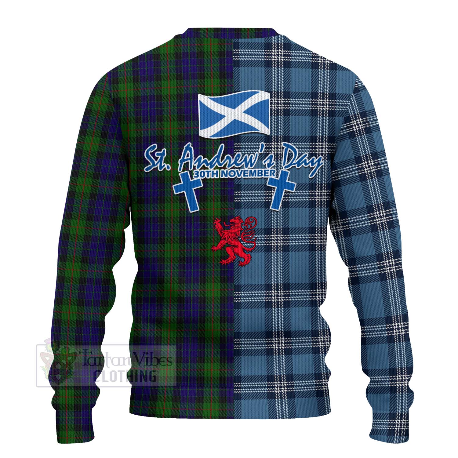 Tartan Vibes Clothing Gunn Tartan Knitted Sweater Happy St. Andrew's Day Half Tartan Style