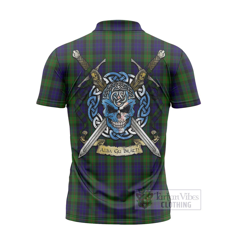 Tartan Vibes Clothing Gunn Tartan Zipper Polo Shirt with Family Crest Celtic Skull Style