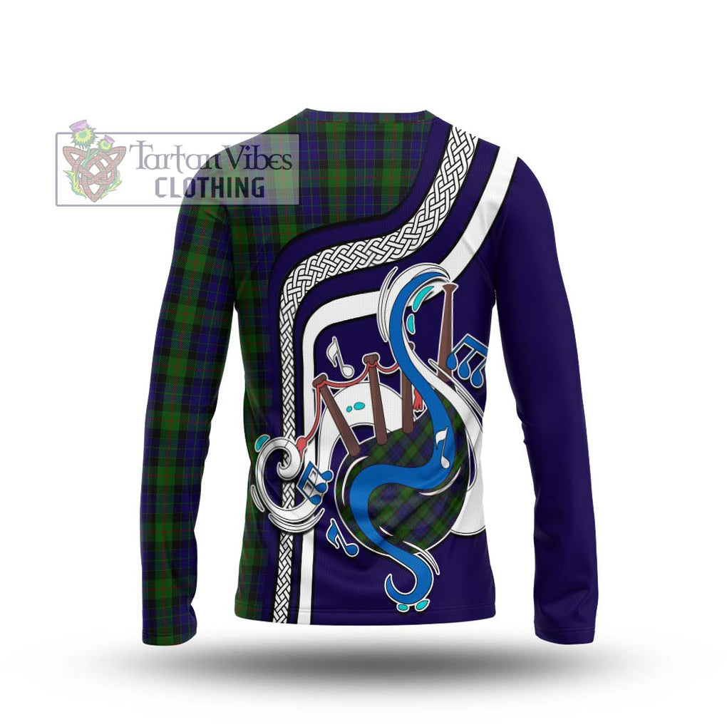 Tartan Vibes Clothing Gunn Tartan Long Sleeve T-Shirt with Epic Bagpipe Style