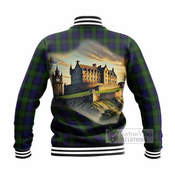 Gunn Tartan Family Crest Baseball Jacket with Scottish Ancient Castle Style - Tartan Vibes Clothing