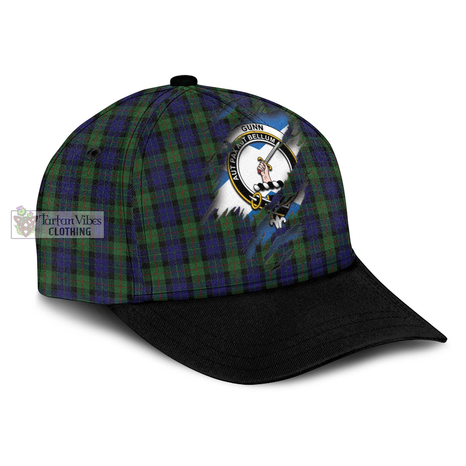 Tartan Vibes Clothing Gunn Tartan Classic Cap with Family Crest In Me Style