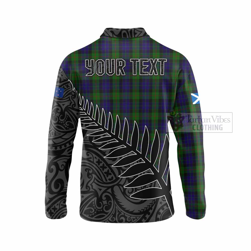 Tartan Vibes Clothing Gunn Crest Tartan Long Sleeve Polo Shirt with New Zealand Silver Fern Half Style