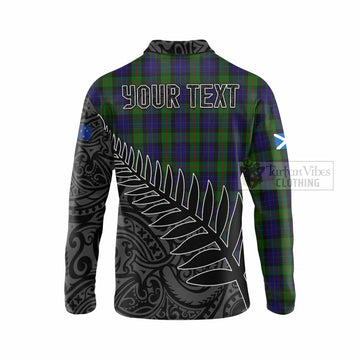 Gunn Crest Tartan Long Sleeve Polo Shirt with New Zealand Silver Fern Half Style