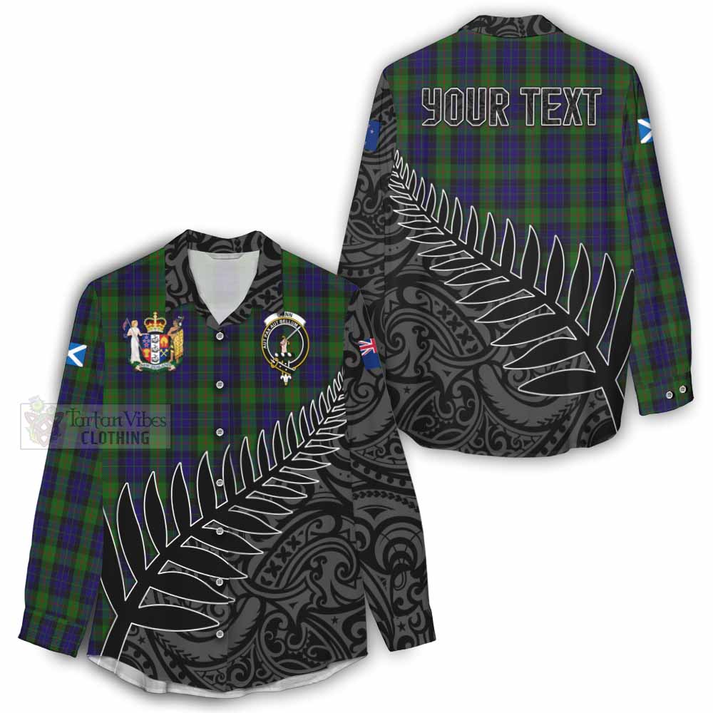 Tartan Vibes Clothing Gunn Crest Tartan Women's Casual Shirt with New Zealand Silver Fern Half Style