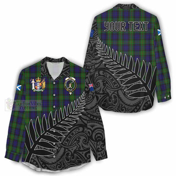 Gunn Crest Tartan Women's Casual Shirt with New Zealand Silver Fern Half Style