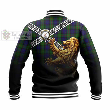 Gunn Crest Tartan Baseball Jacket with Golden Lion Emblem Celtic Style - Tartan Vibes Clothing