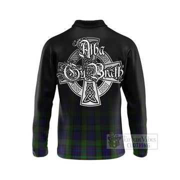 Gunn Tartan Long Sleeve Polo Shirt Featuring Alba Gu Brath Family Crest Celtic Inspired