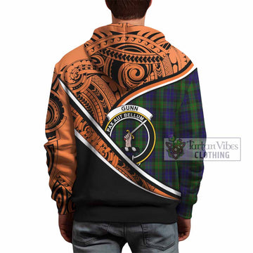 Gunn Crest Tartan Hoodie with Polynesian Vibes Style - Orange Version