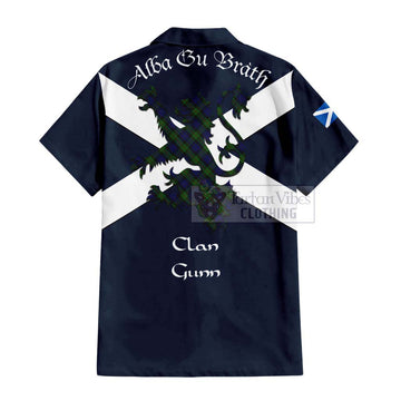 Gunn Tartan Lion Rampant Short Sleeve Button Shirt  Proudly Display Your Heritage with Alba Gu Brath and Clan Name