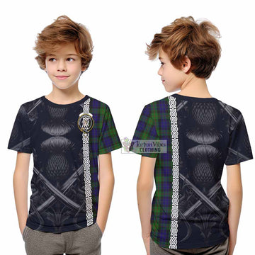 Gunn Tartan Kid T-Shirt with Family Crest Cross Sword Thistle Celtic Vibes - Tartan Vibes Clothing