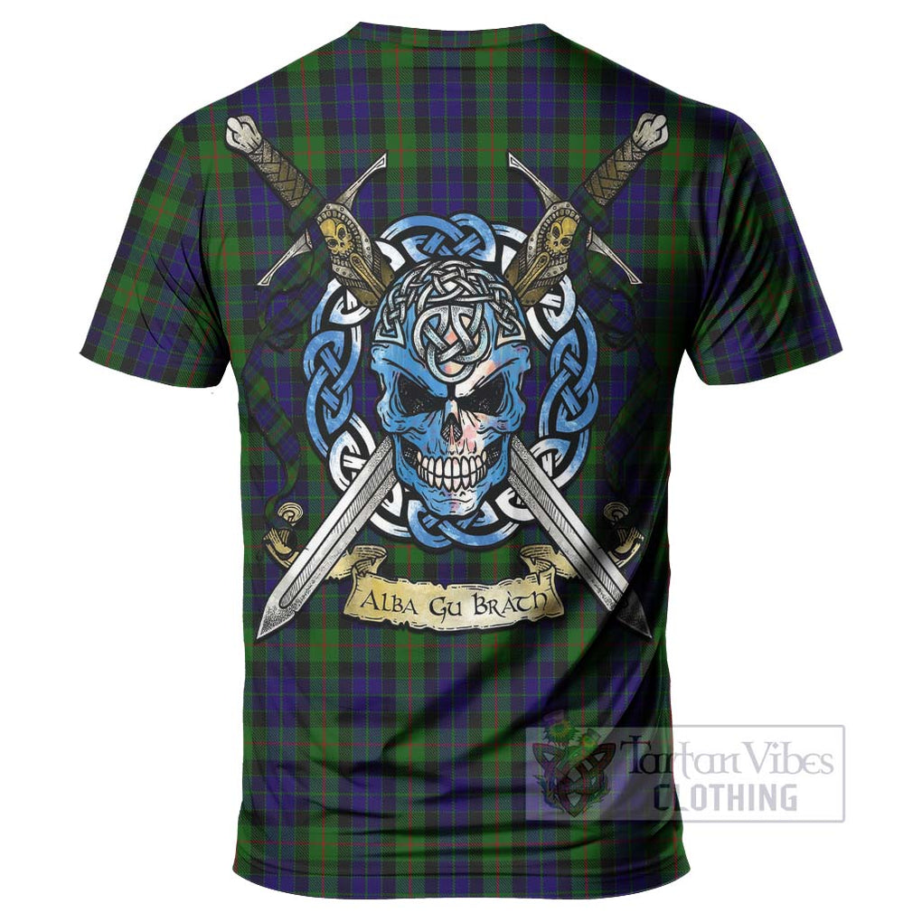 Tartan Vibes Clothing Gunn Tartan T-Shirt with Family Crest Celtic Skull Style