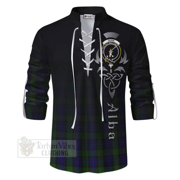 Gunn Tartan Ghillie Kilt Shirt Featuring Alba Gu Brath Family Crest Celtic Inspired