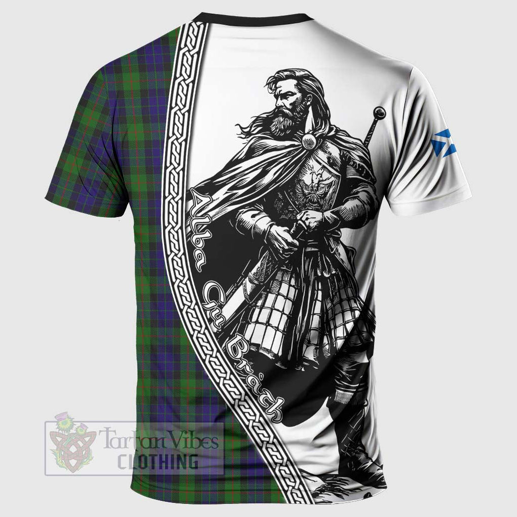 Tartan Vibes Clothing Gunn Tartan Clan Crest T-Shirt with Highlander Warrior Celtic Style