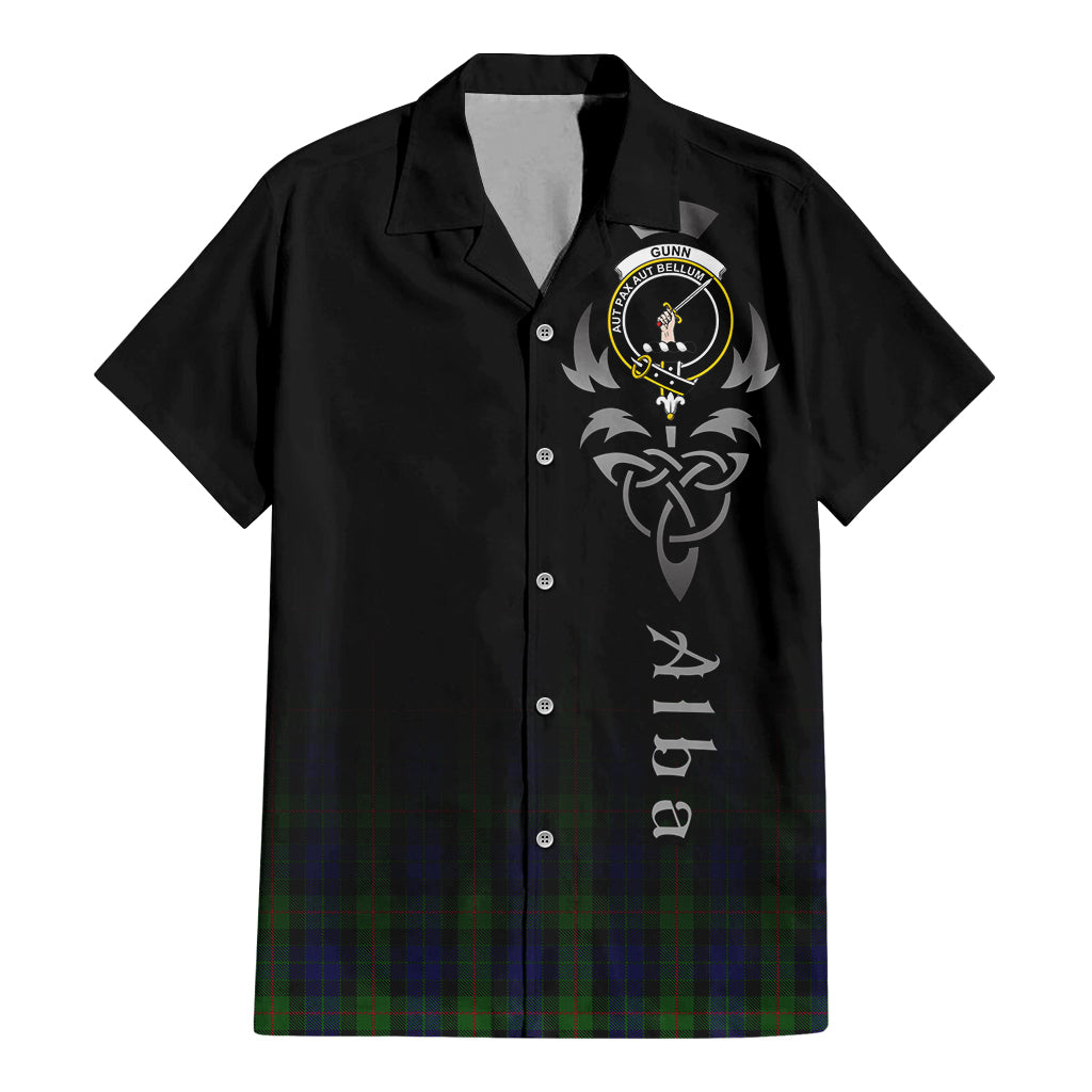 Tartan Vibes Clothing Gunn Tartan Short Sleeve Button Up Featuring Alba Gu Brath Family Crest Celtic Inspired