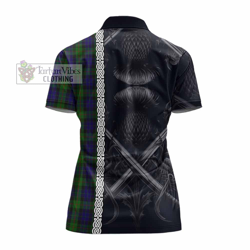 Tartan Vibes Clothing Gunn Tartan Women's Polo Shirt with Family Crest Cross Sword Thistle Celtic Vibes