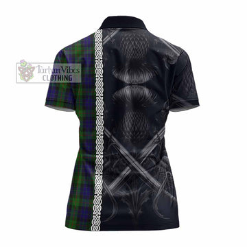 Gunn Tartan Women's Polo Shirt with Family Crest Cross Sword Thistle Celtic Vibes