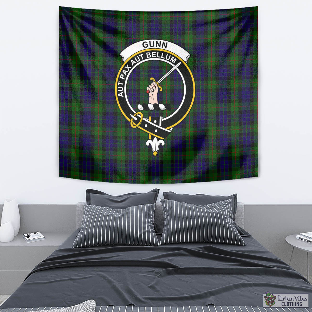 Tartan Vibes Clothing Gunn Tartan Tapestry Wall Hanging and Home Decor for Room with Family Crest