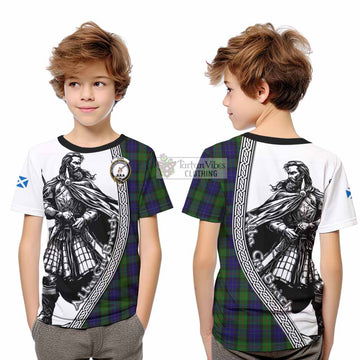 Gunn Tartan Clan Crest Kid T-Shirt with Highlander Warrior Celtic Style - Tartan Vibes Clothing