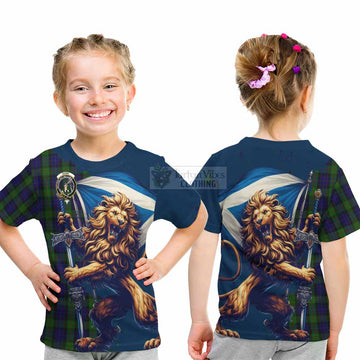 Gunn Tartan Family Crest Kid T-Shirt with Scottish Majestic Lion