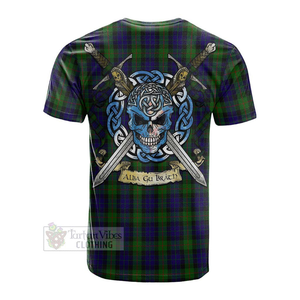 Tartan Vibes Clothing Gunn Tartan Cotton T-shirt with Family Crest Celtic Skull Style