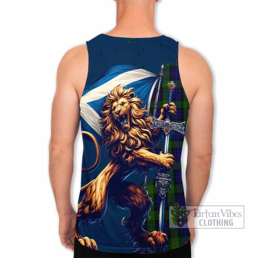 Tartan Vibes Clothing Gunn Tartan Family Crest Men's Tank Top with Scottish Majestic Lion