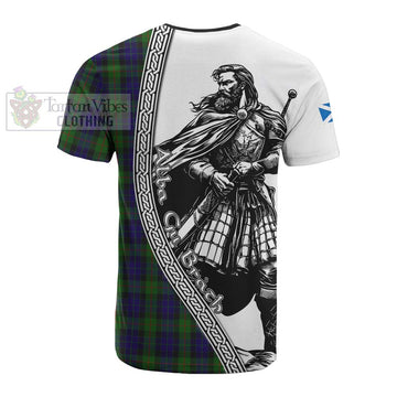 Gunn Tartan Clan Crest Cotton T-shirt with Highlander Warrior Celtic Style