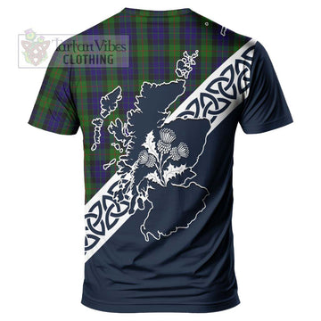 Gunn Tartan T-Shirt Featuring Thistle and Scotland Map