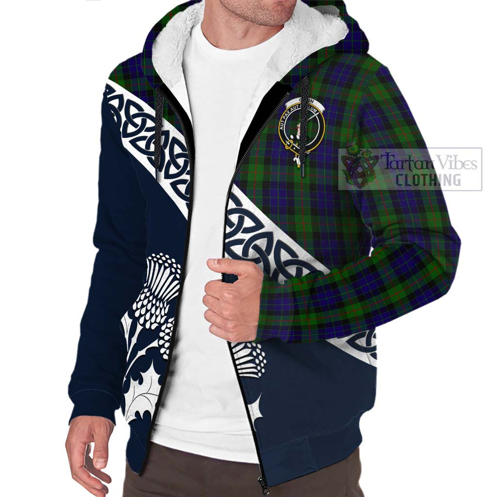 Tartan Vibes Clothing Gunn Tartan Sherpa Hoodie Featuring Thistle and Scotland Map