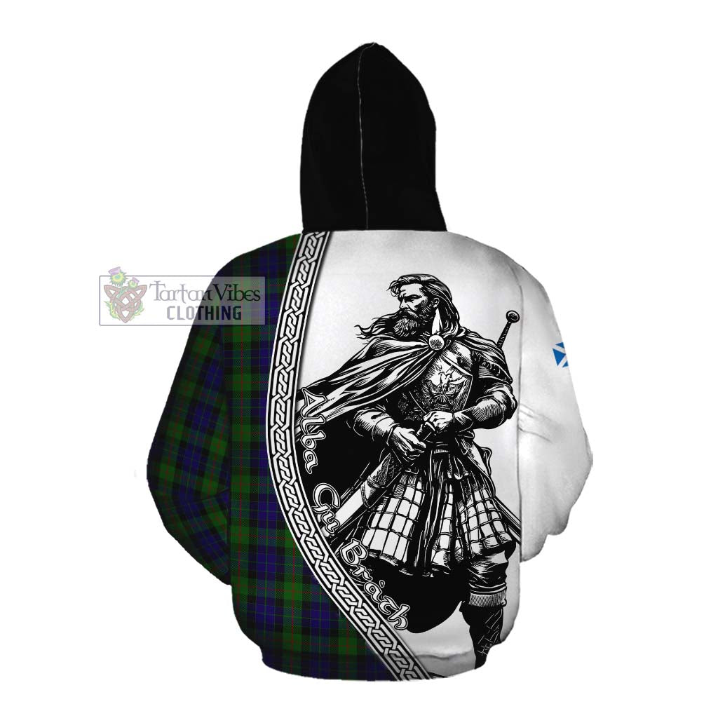 Tartan Vibes Clothing Gunn Tartan Clan Crest Cotton Hoodie with Highlander Warrior Celtic Style