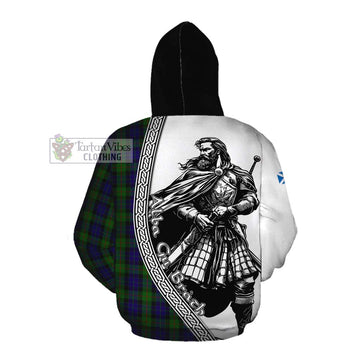 Gunn Tartan Clan Crest Cotton Hoodie with Highlander Warrior Celtic Style