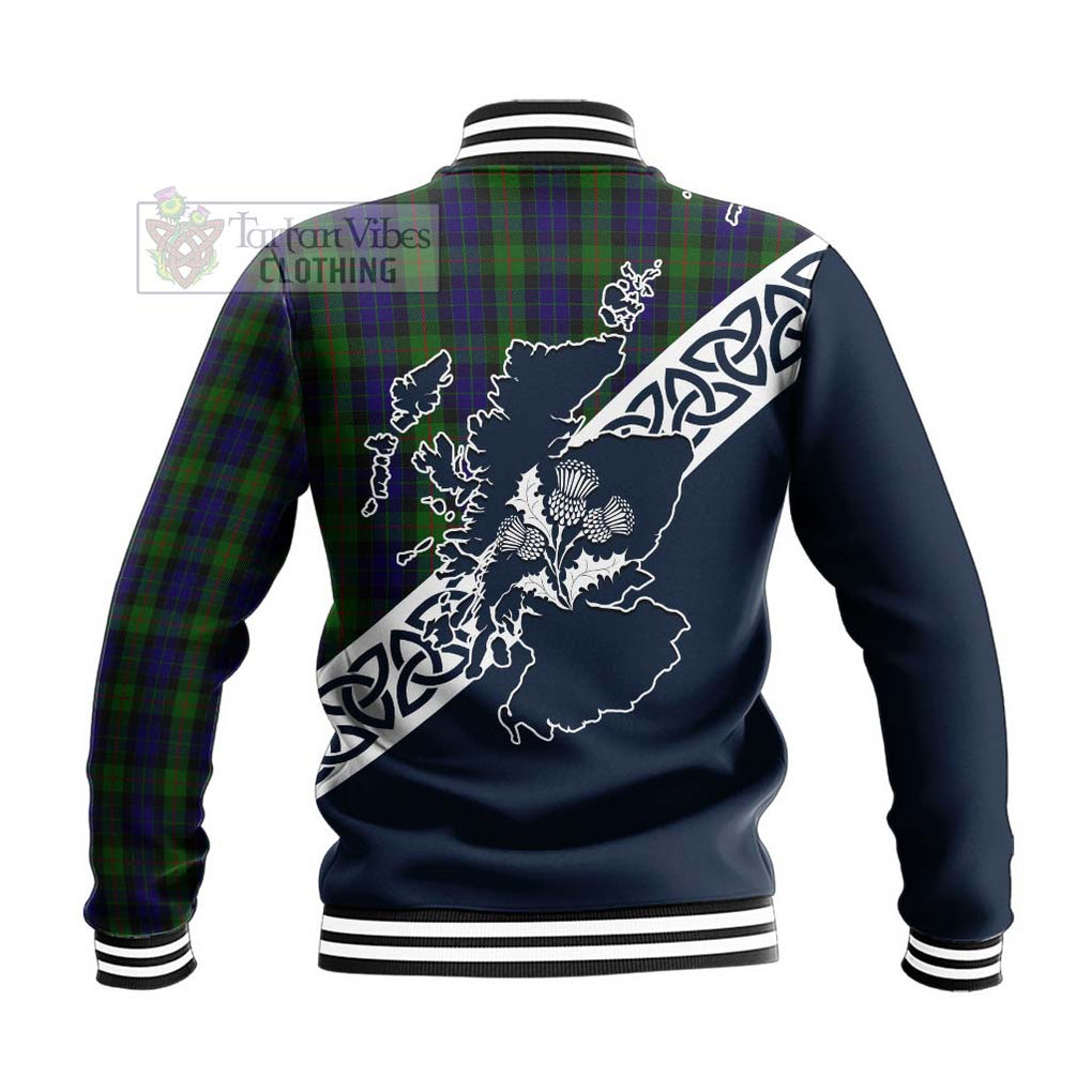 Gunn Tartan Baseball Jacket Featuring Thistle and Scotland Map - Tartan Vibes Clothing