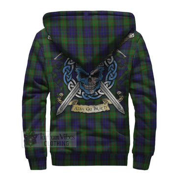 Gunn Tartan Sherpa Hoodie with Family Crest Celtic Skull Style