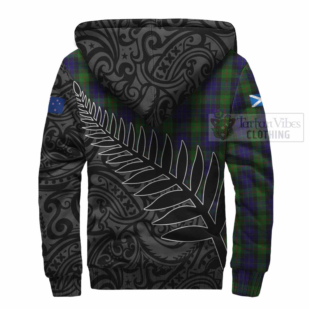 Tartan Vibes Clothing Gunn Crest Tartan Sherpa Hoodie with New Zealand Silver Fern Half Style