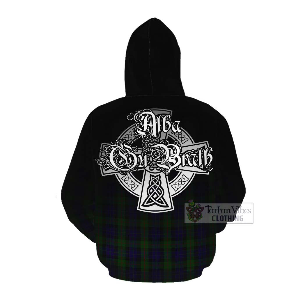 Tartan Vibes Clothing Gunn Tartan Cotton Hoodie Featuring Alba Gu Brath Family Crest Celtic Inspired