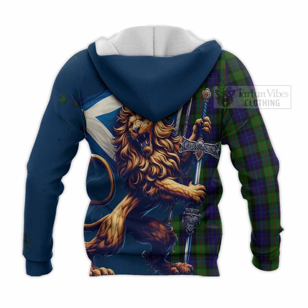 Tartan Vibes Clothing Gunn Tartan Family Crest Knitted Hoodie with Scottish Majestic Lion